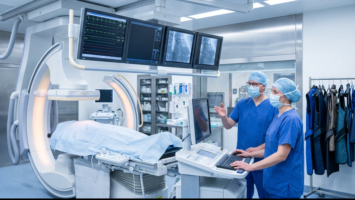 Cardiac catheterisation laboratory with imaging equipment
